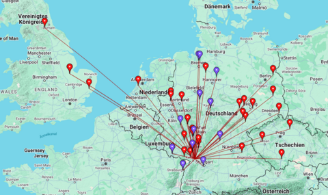 Rot: QSOs auf 2 Meter, Blau: QSOs auf 70cm