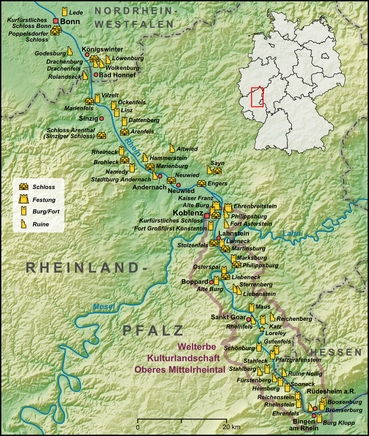 Karte der Kulturlandschaft "Oberes Mittelrheintal"