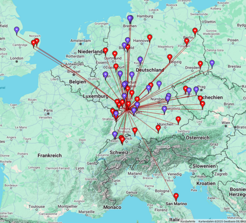 Rot: QSOs auf 2 Meter, Blau: QSOs auf 70cm